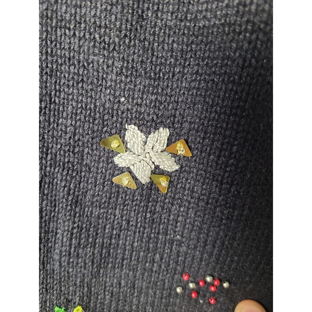 Mercer Street Studio Christmas Holiday Sweater Vest Faux Fur Collar Black Large - Picture 6 of 9